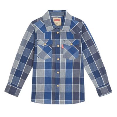 Boys' blue checked print western shirt
